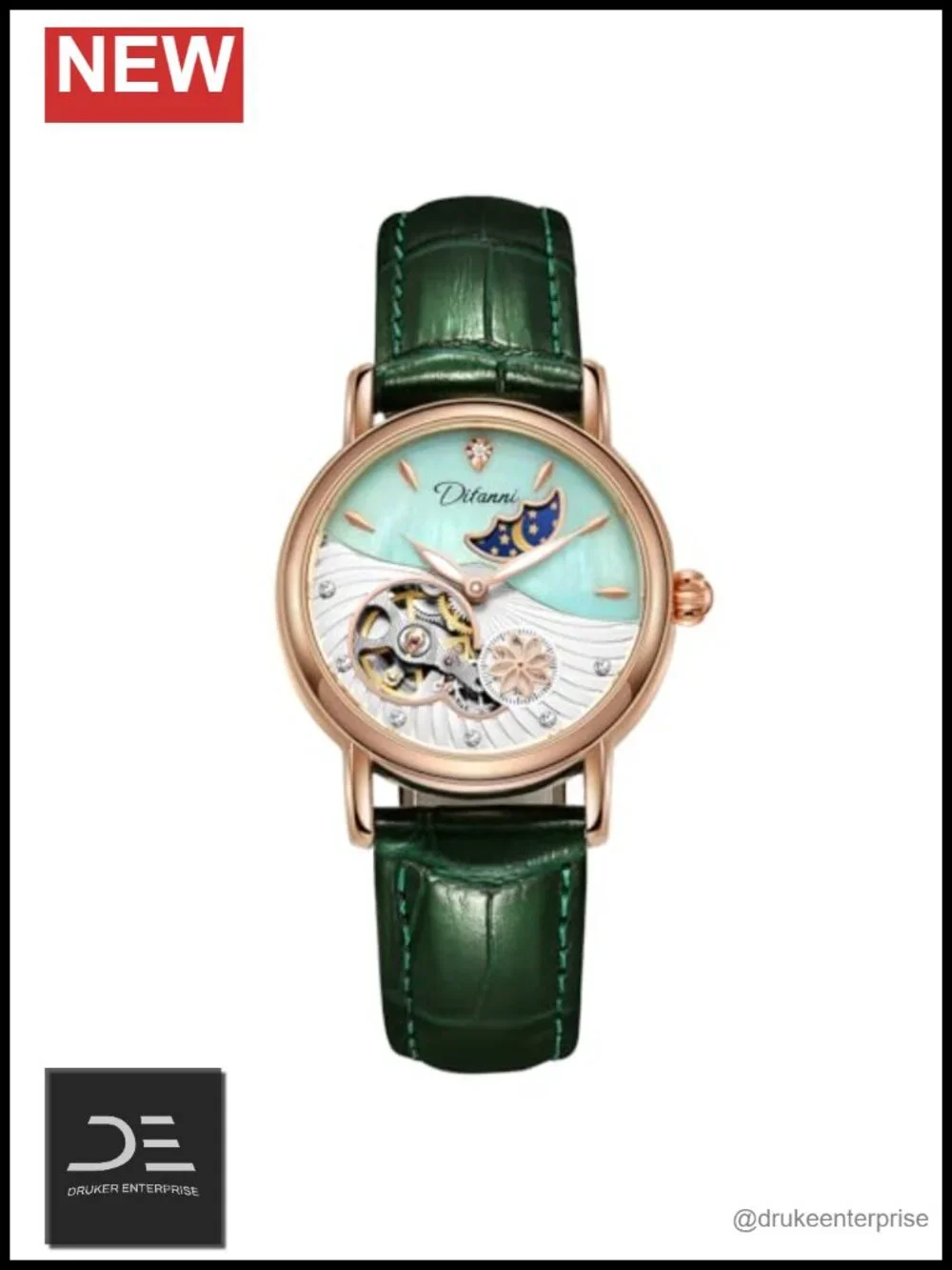 34mm Automatic Flower Second Hand Mother of Pearl Dial Watch with Moon Phase